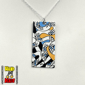 Acrylic Snakes Hanafuda Anime Necklace displayed on a flat white stand, featuring a bold snake-themed acrylic charm and a silver-plated chain.
