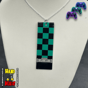 Demon Slayer, handmade and hypoallergenic, Acrylic Tanjiro Hanafuda Charm Necklace, with Silver Chain Necklace