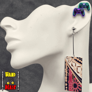 Demon Slayer, handmade and hypoallergenic, Acrylic Tengen Hanafuda Charm Earrings, with Silver Extenders and Dropped Posts