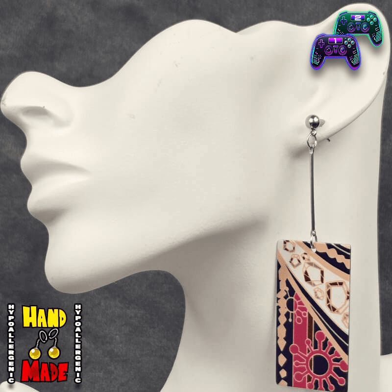 Demon Slayer, handmade and hypoallergenic, Acrylic Tengen Hanafuda Charm Earrings, with Silver Extenders and Dropped Posts