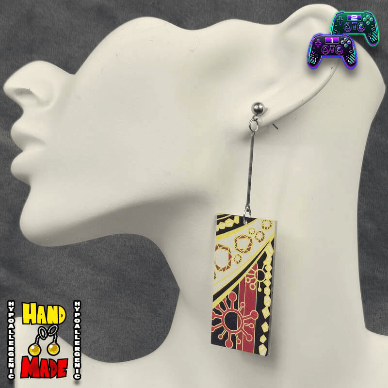 Demon Slayer, handmade and hypoallergenic, Acrylic Tengen Hanafuda Charm Earrings, with Silver Extenders and Dropped Posts