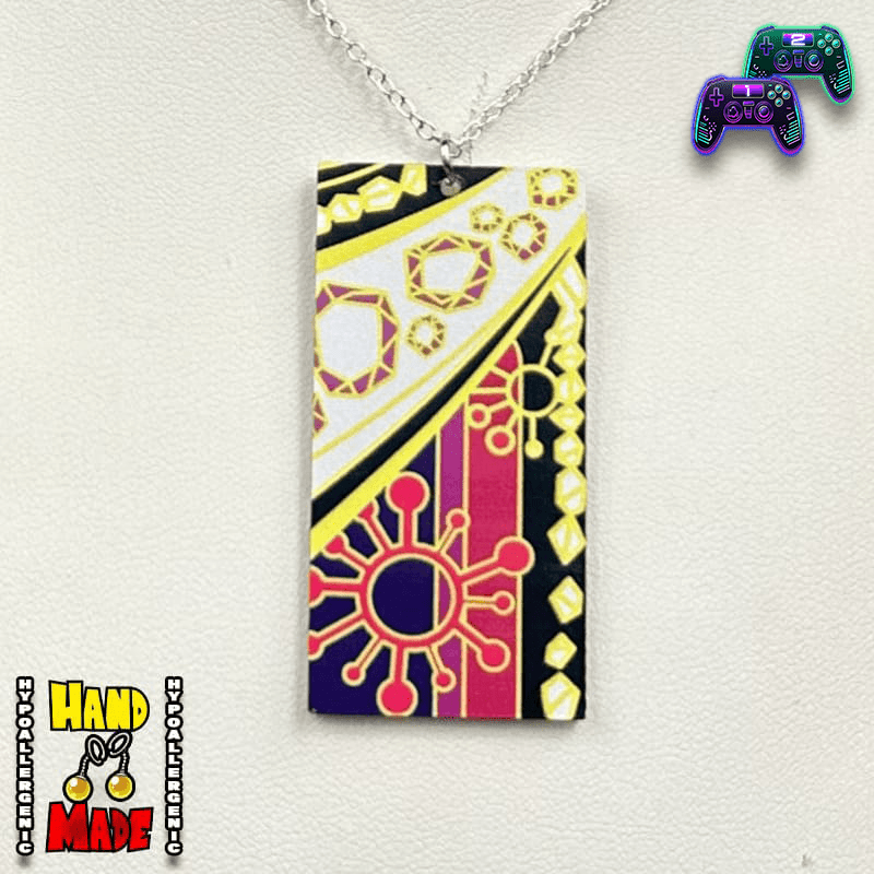 Demon Slayer, handmade and hypoallergenic, Acrylic Tengen Hanafuda Charm Necklace, with Silver Chain Necklace