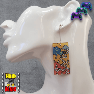 Demon Slayer, handmade and hypoallergenic, Acrylic Zenitsu Hanafuda Charm Earrings, with Silver Extenders and Dropped Posts