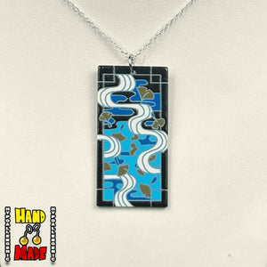 Acrylic Rivers Hanafuda Anime Necklace shown on a white flat display with a flowing river motif in bright acrylic and a silver-plated chain.