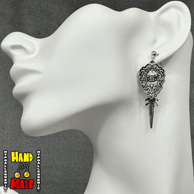 Double Hilt Sword and Shield Gaming Earrings