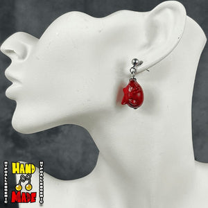 Handmade Crimson Fate Idol Anime Earrings featuring hand painted crimson idol charms with sterling silver dropped posts.