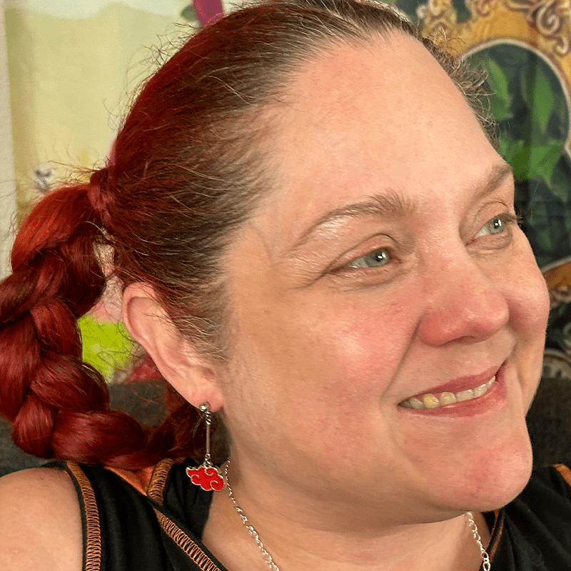 A model image of a model wearing the previously described earrings.