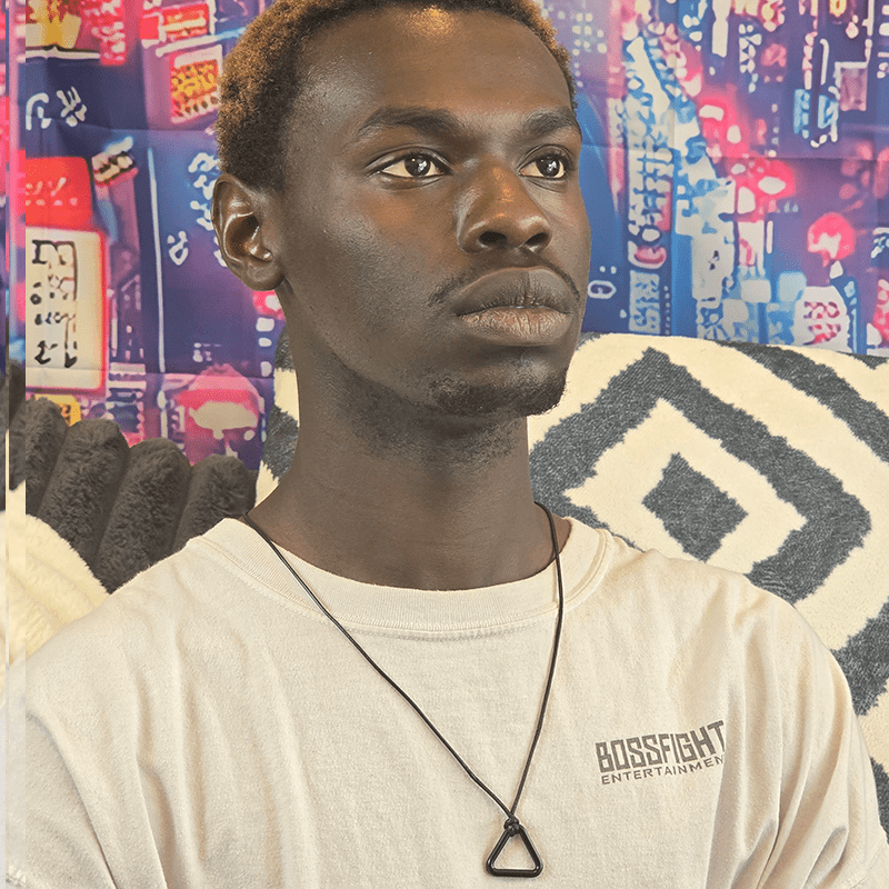 Model image of a model wearing the previously described necklace.