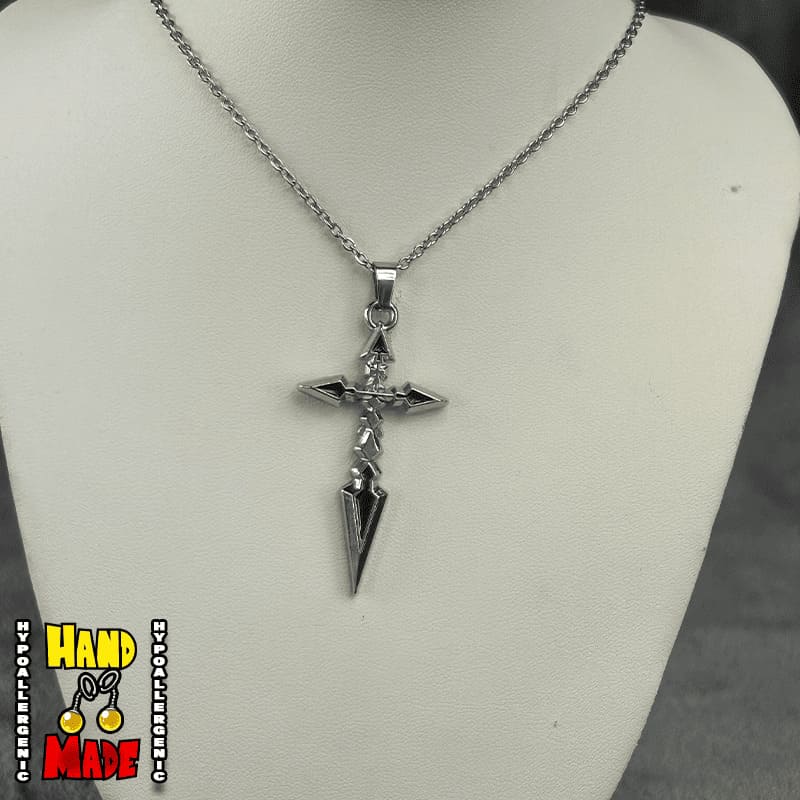 Handmade Silver Cross Anime Necklace featuring polished silver cross charm on hypoallergenic silver chain.