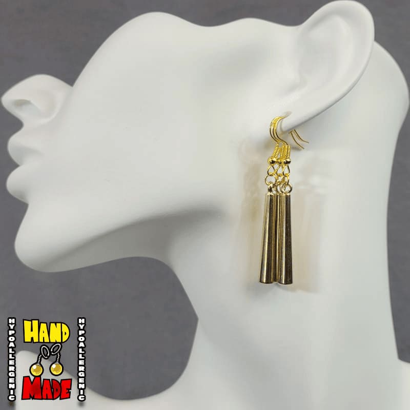 These Anime Earrings design features three gold bar charms suspended from elegant gold French hooks