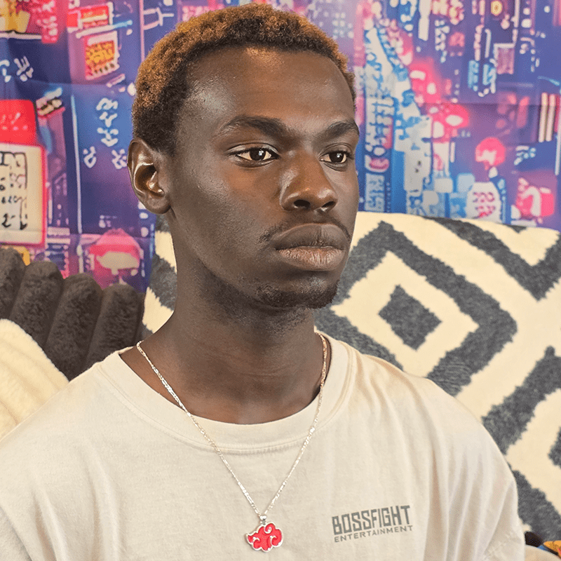 A model image of a model wearing the previously described necklace.