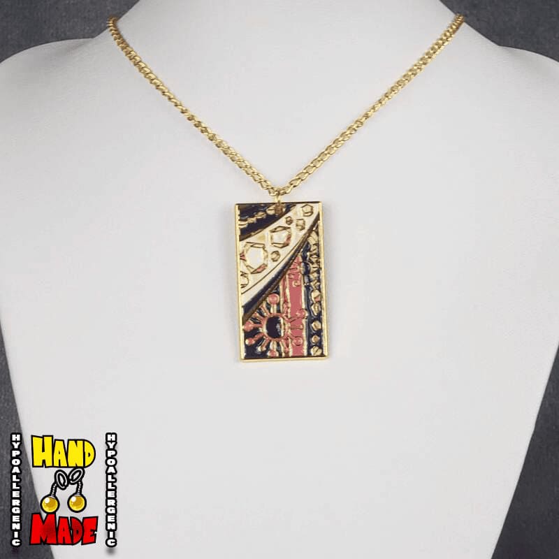Demon Slayer, handmade and hypoallergenic, Metal Tengen Hanafuda Charm Necklace, with Gold Chain Necklace