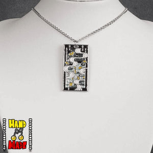 Metal Rivers Hanafuda Anime Necklace shown on a white flat stand with a detailed river motif charm and a silver chain.