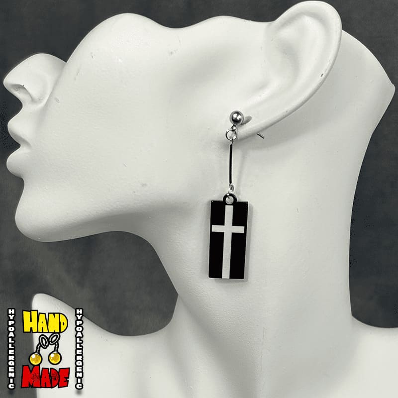 Black and White Cross Anime Earrings