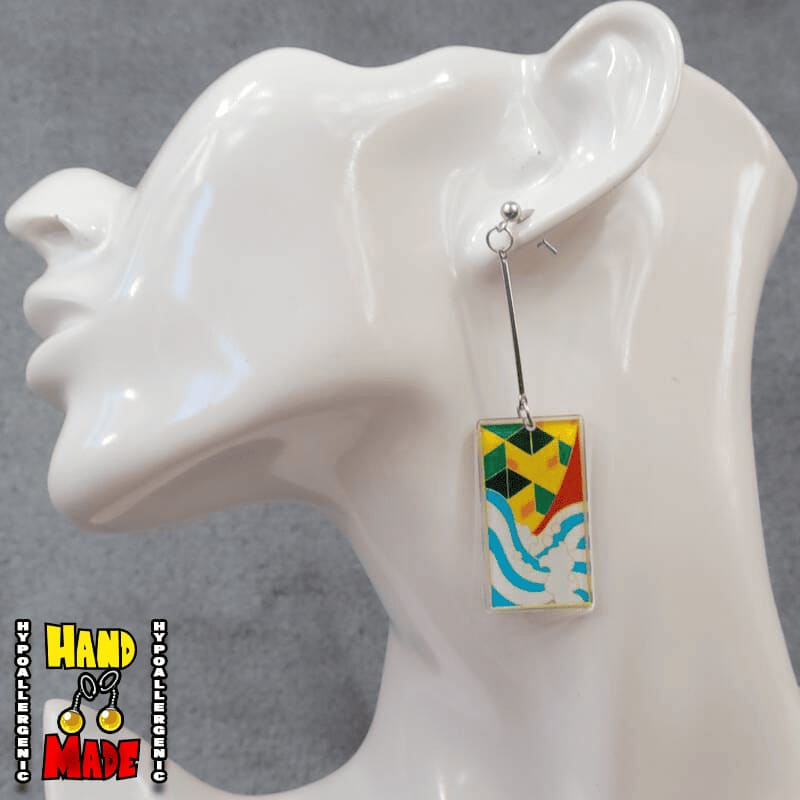 Handmade Acrylic Giyu Hanafuda Anime Earrings based on clothing patterns