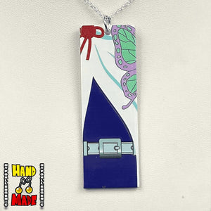 Handmade Acrylic Kanao Hanafuda Anime Necklace- based on her profile in blue and white uniform with green and purple butterfly on lapel