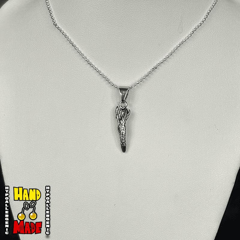 Handmade Cursed Finger Anime Necklace featuring silver metal finger charm on a silver chain.