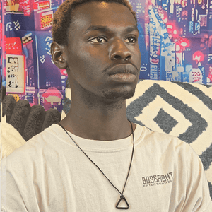 Model image of a model wearing the previously described necklace.