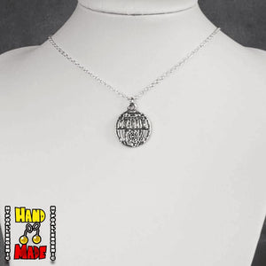 Handmade Galactic Battle Station Necklace featuring sterling silver battle station charm on a silver chain necklace.