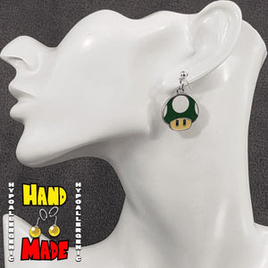 Handmade 1Up Mushroom Gaming Earrings