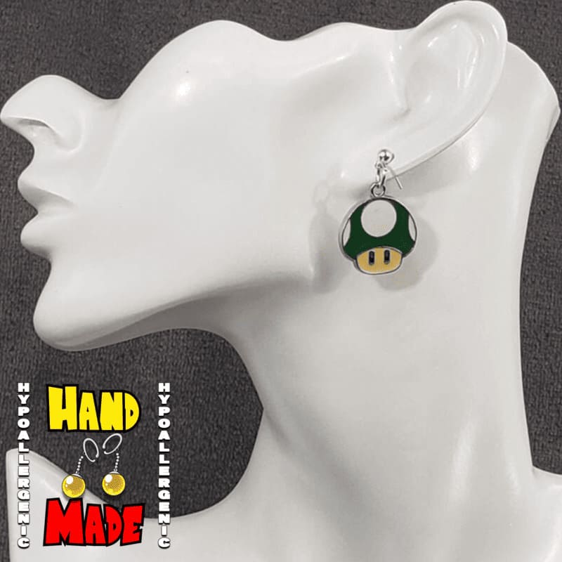 Handmade 1Up Mushroom Gaming Earrings