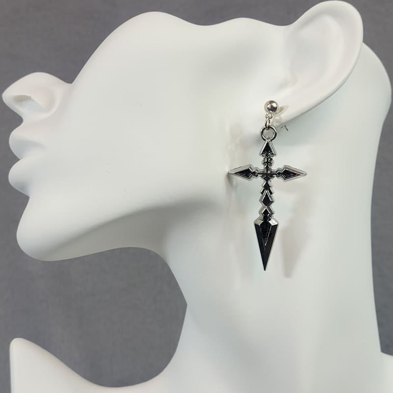Handmade Silver Cross Anime Earrings featuring polished silver cross charms on sterling silver dropped posts.