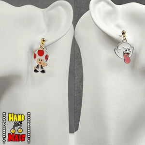 Handmade Toad and Boo Diddley Gaming Earrings