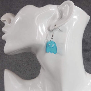 Blue Pacman Ghost Earrings