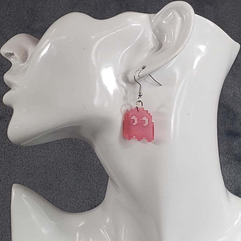 Pink Pacman Ghost Earrings