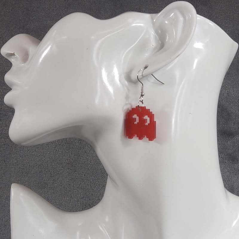 Red Pacman Ghost Earrings