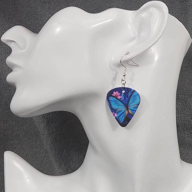 Blue Butterfly Guitar Pick Earrings- Top