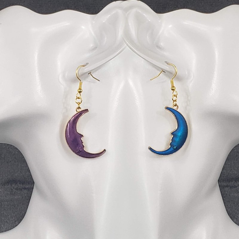 Purple and Dark Blue Colorful Crescent Moon Earrings