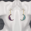 Colorful Crescent Moon Earrings- Purple and Light Blue