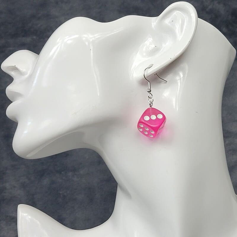 Hot Pink Lucky Dice Earrings