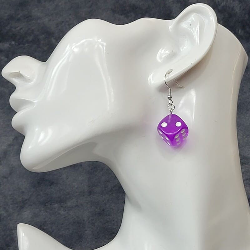 Purple Lucky Dice Earrings