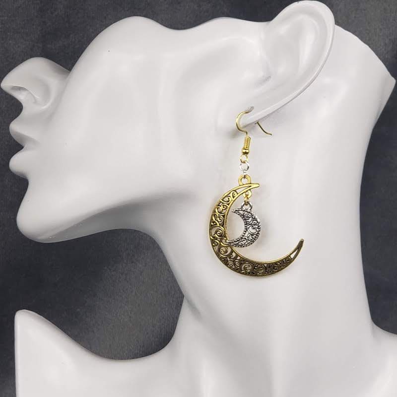Gold Double Crescent Moon Earrings