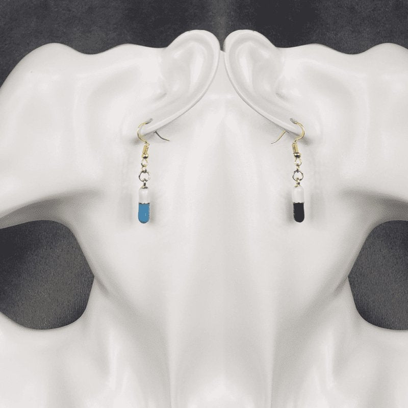 Dr. Mario Earrings- Light Blue and Navy