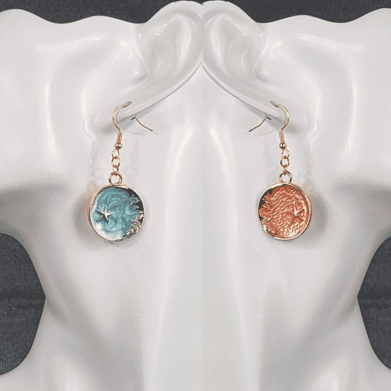 Orange and Light Blue Full Moon Earrings