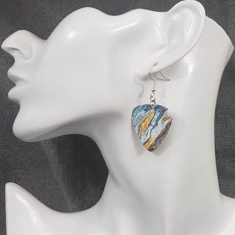 Blue Marble Guitar Pick Earrings- Center