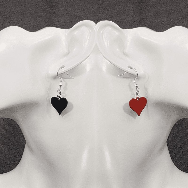 Harley Quinn Mismatched Earrings- Black and Red Hearts
