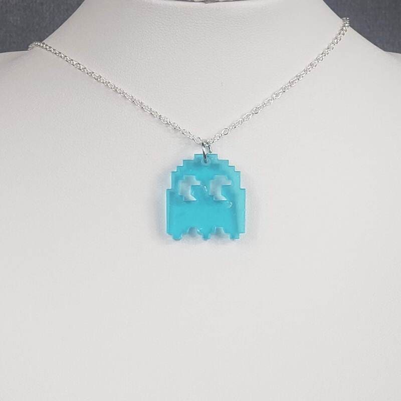 Blue Pac Man Ghost Necklace