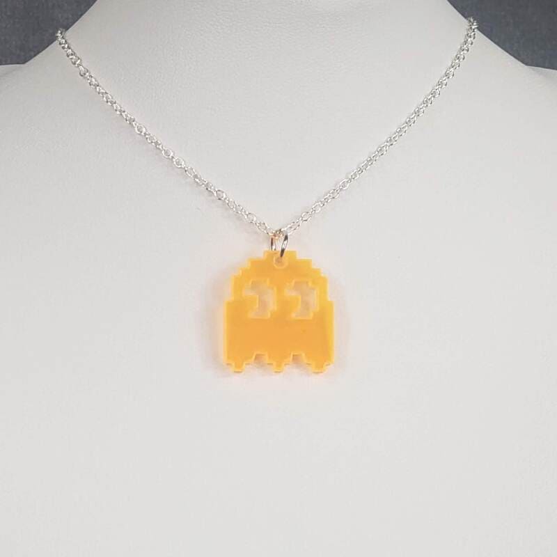 Orange Pac Man Ghost Necklace