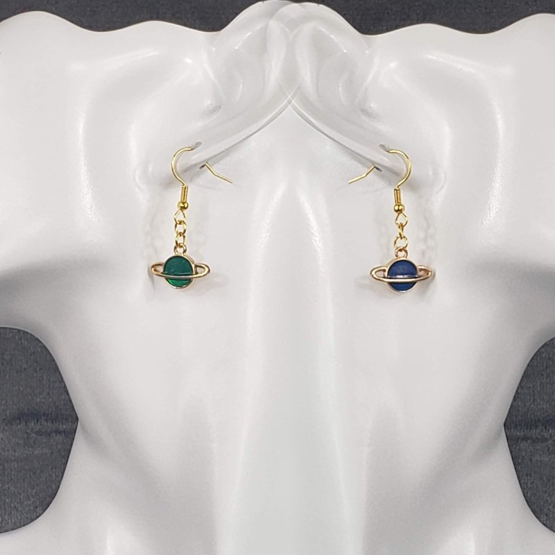 Green and Dark Blue Planetary Earrings