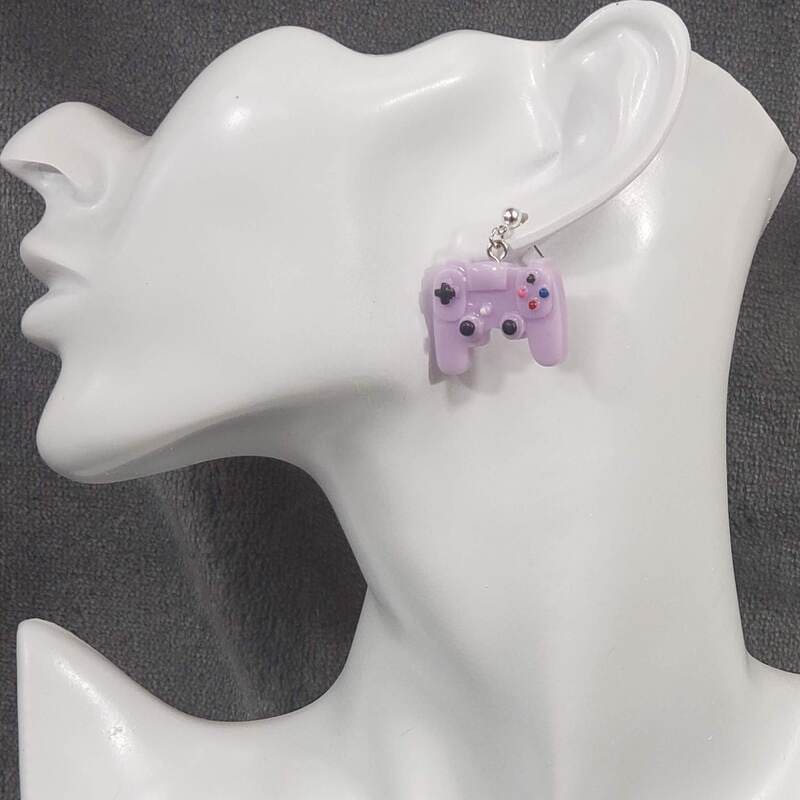 Purple Plastic Controller Earrings on Dropped Posts