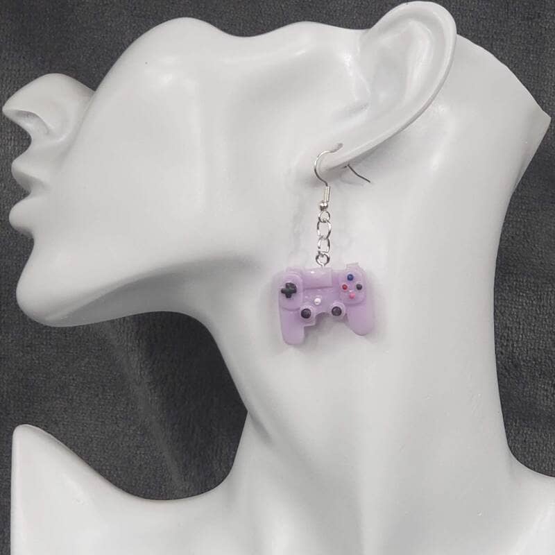 Purple Plastic Controller Earrings on French Hooks