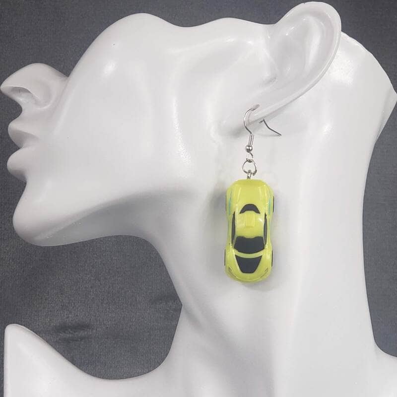 Yellow Race Car Earrings