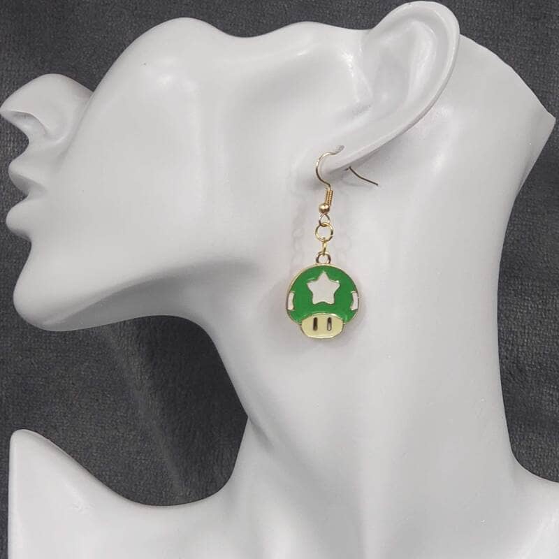 1 Up Star Mushroom Gaming Earrings- French Hook