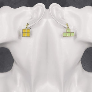 Yellow and Green Metal Tetris Earrings