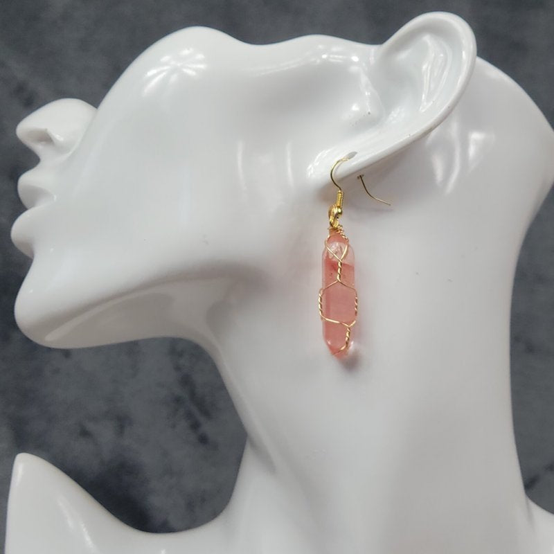 Wrapped Strawberry Quartz Earrings