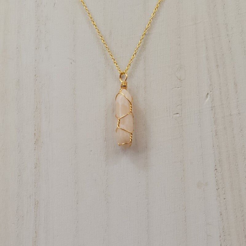 Wrapped Peach Moonstone Necklace